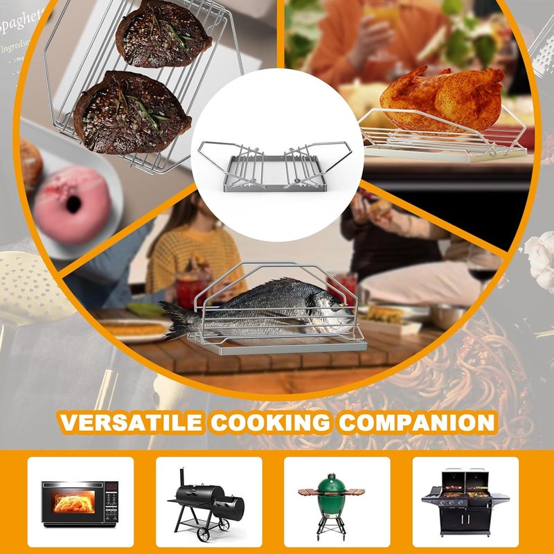 BBQ-PLUS Adjustable Turkey Roasting Rack for Smoker Grill and Oven, V Shaped Chicken Roasting Stand for Outdoor Indoor Grilling, Must-Have Smoker Accessories, Stainless Steel - Image 5